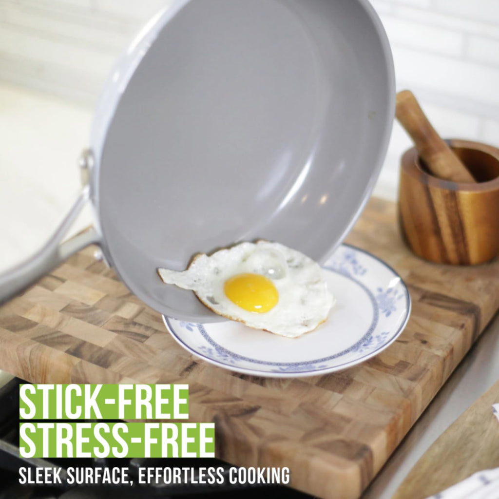 TECHEF - CeraTerra 12" Ceramic Nonstick Frying Pan Skillet with Glass Lid, (PTFE, PFAS, and PFOA Free), Dishwasher Oven Safe, Stainless Steel Handle, Induction-Ready, Made in Korea (12-in with Lid)