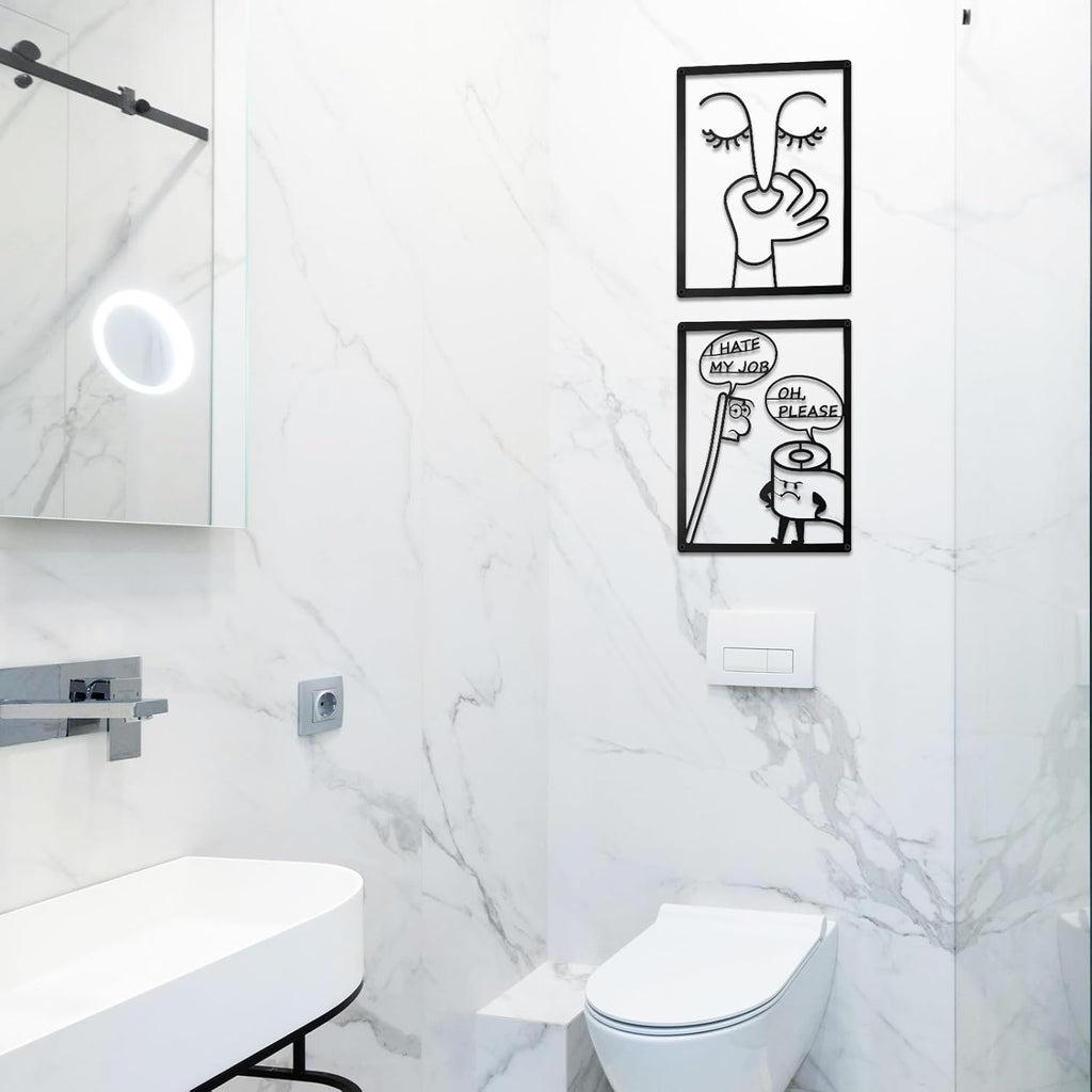 ULENDIS Funny Bathroom Wall Art Decor - Humorous Metal Face Sign for Toilet | 2 PCS Set (7.97 x 9.84 in)