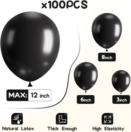 EMART 100pcs Black Balloons - 12 Inch Latex Helium Quality for Parties, Weddings & Events