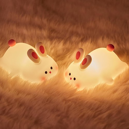 Drecoam Bunny Lamp, Rabbit Night Light with Timer, Soft Silicone Big Face Bunny Gifts, Rechargeable Dimmable LED Nursery Light, Animal Kawaii Bedroom Decor for Kids Baby