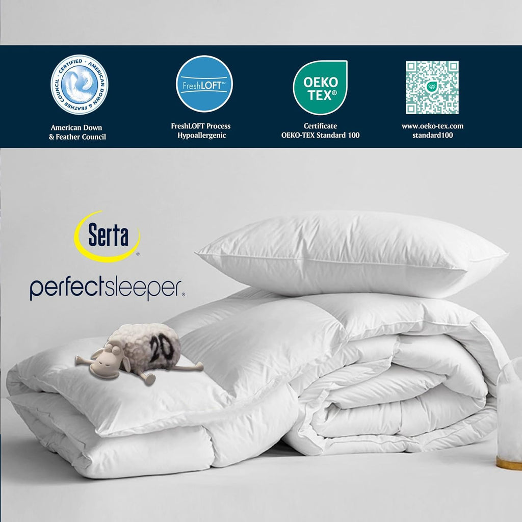 Serta Goose Feather Down Comforter | Queen Size 100% Cotton Duvet Insert - Hypoallergenic Luxury Bedding 90 x 90 Inch White