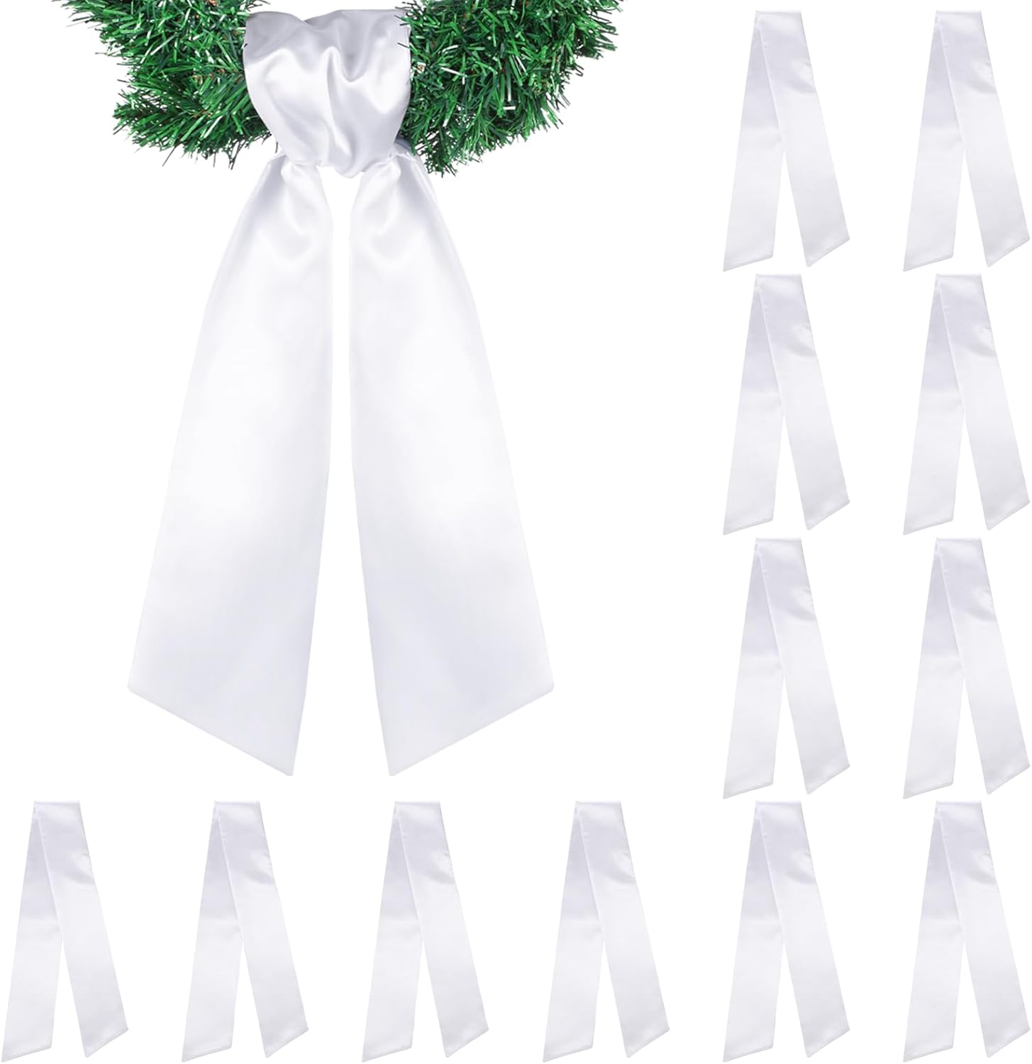 VitalCozy 12 Pcs Wreath Sash - Blank Embroidery Accessories for Indoor/Outdoor Decor | 4.49" X 56.30", White