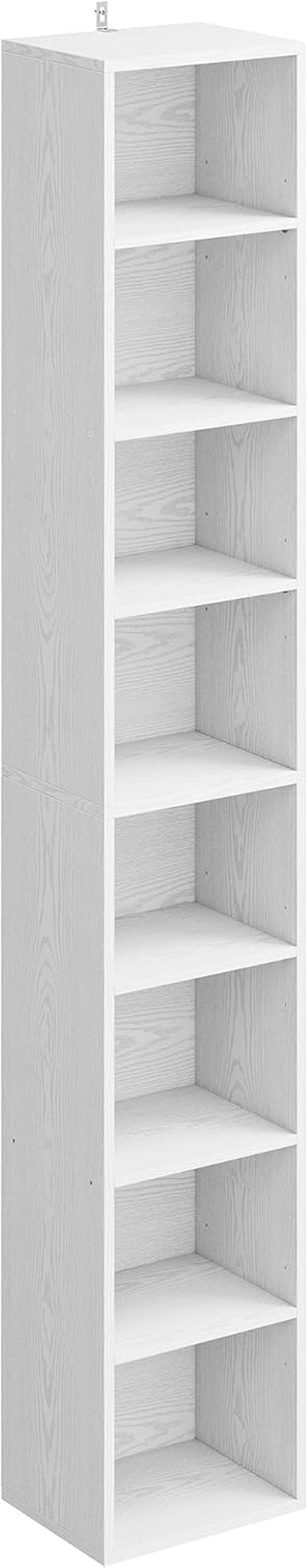 IRONCK Tall Narrow Bookshelf - 8-Tier Compact Corner Bookcase for Living Room, Office, Bedroom | White Finish