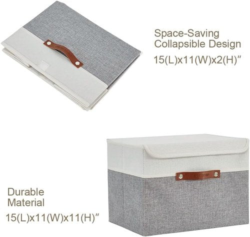 DECOMOMO Fabric Storage Bins - Stylish Grey & White Baskets with Lids | 3-Pack for Organized Shelves