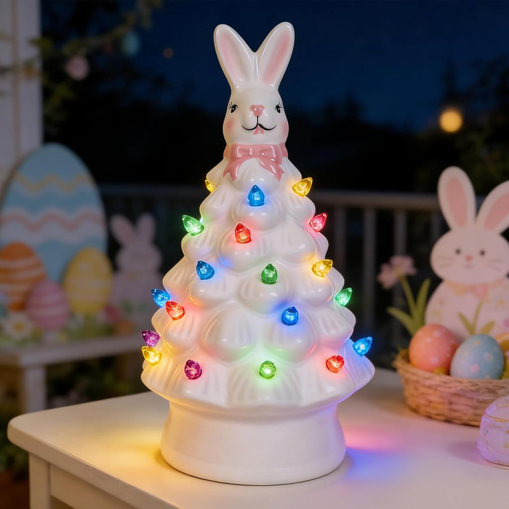 Skiennix Easter Decorations - Adorable Ceramic Bunny Tree Night Light for Kids' Rooms | Perfect Home Decor