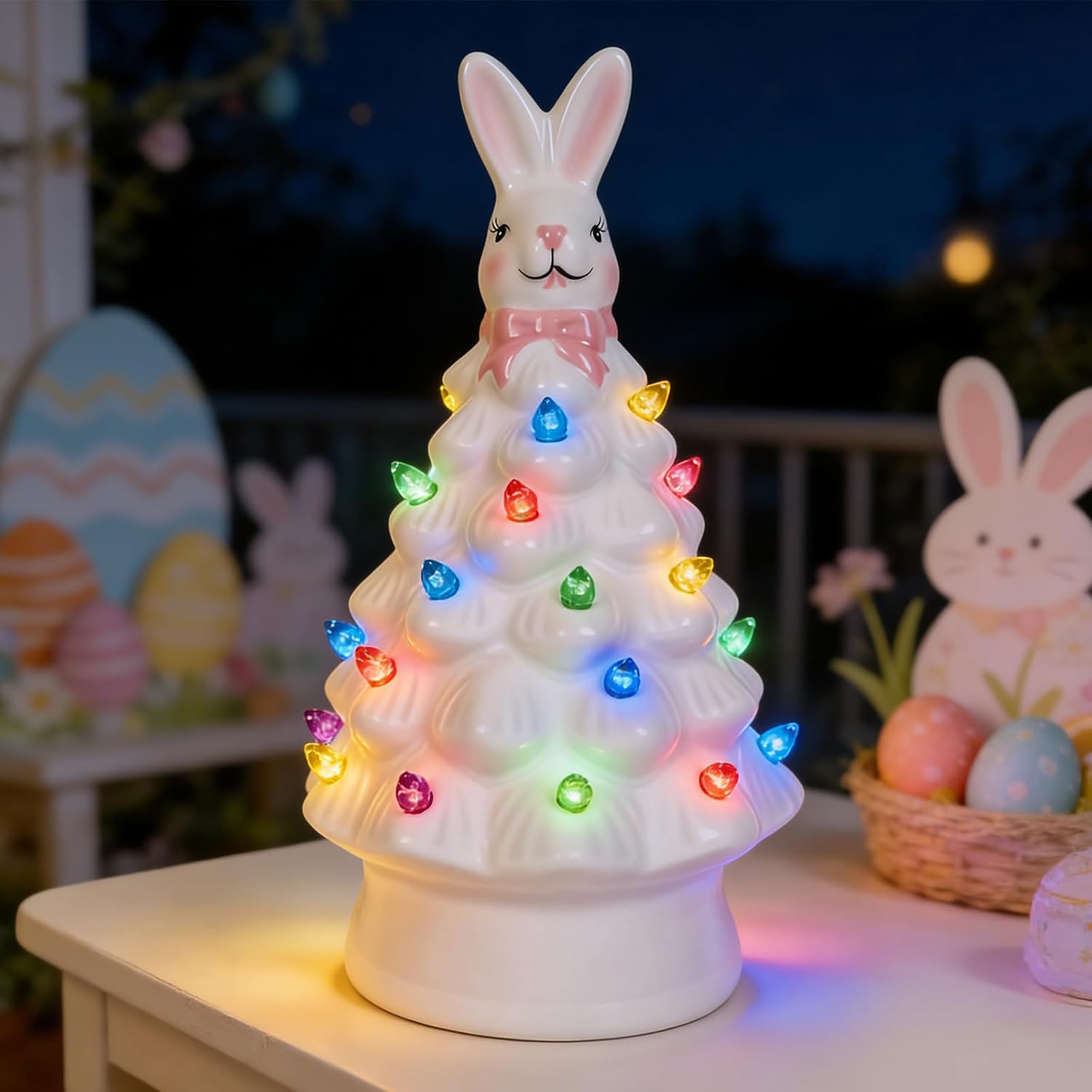 Skiennix Easter Decorations - Adorable Ceramic Bunny Tree Night Light for Kids' Rooms | Perfect Home Decor
