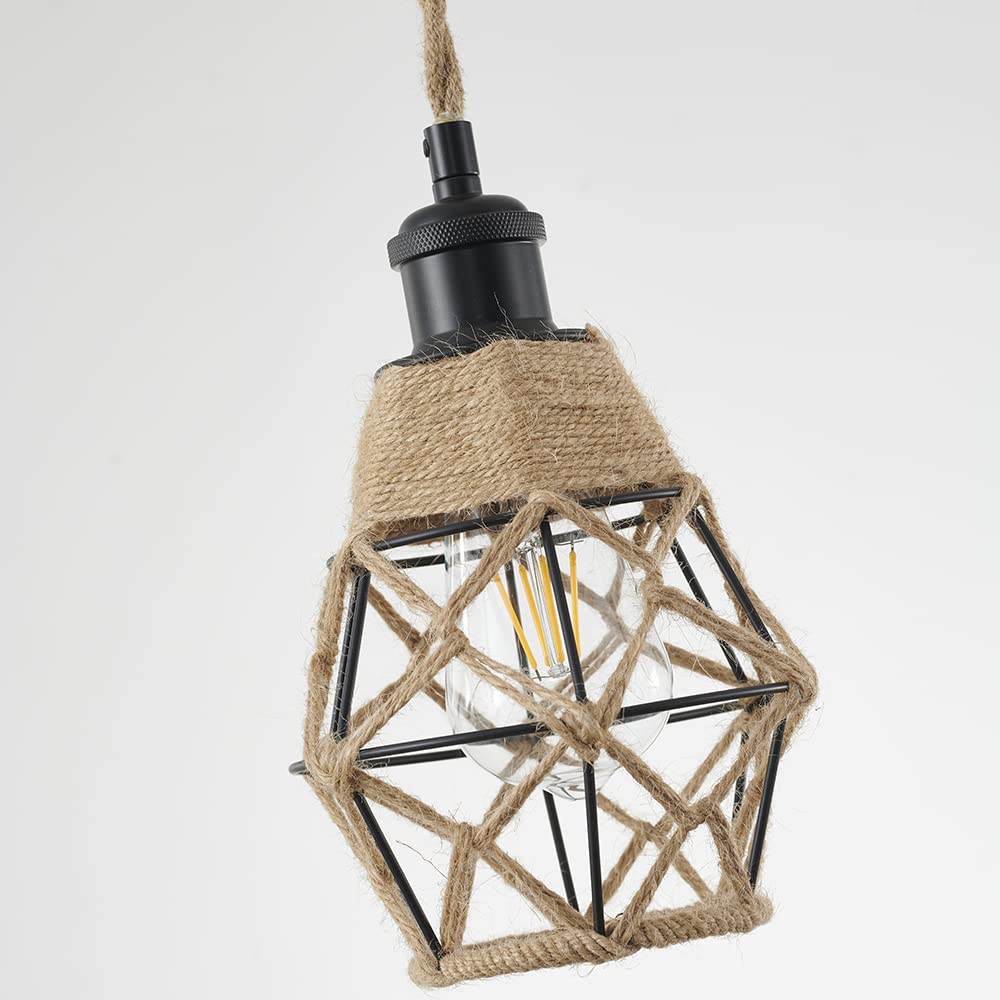 Metal Cage Handcrafted Woven Lampshade in Natural Neutral Jute Rope Industrial Style Lighting with Elegant Patterns for Wall Sconces Ceiling/Pendant Lights Table/Floor Lamps Home Decor - 4 Packs