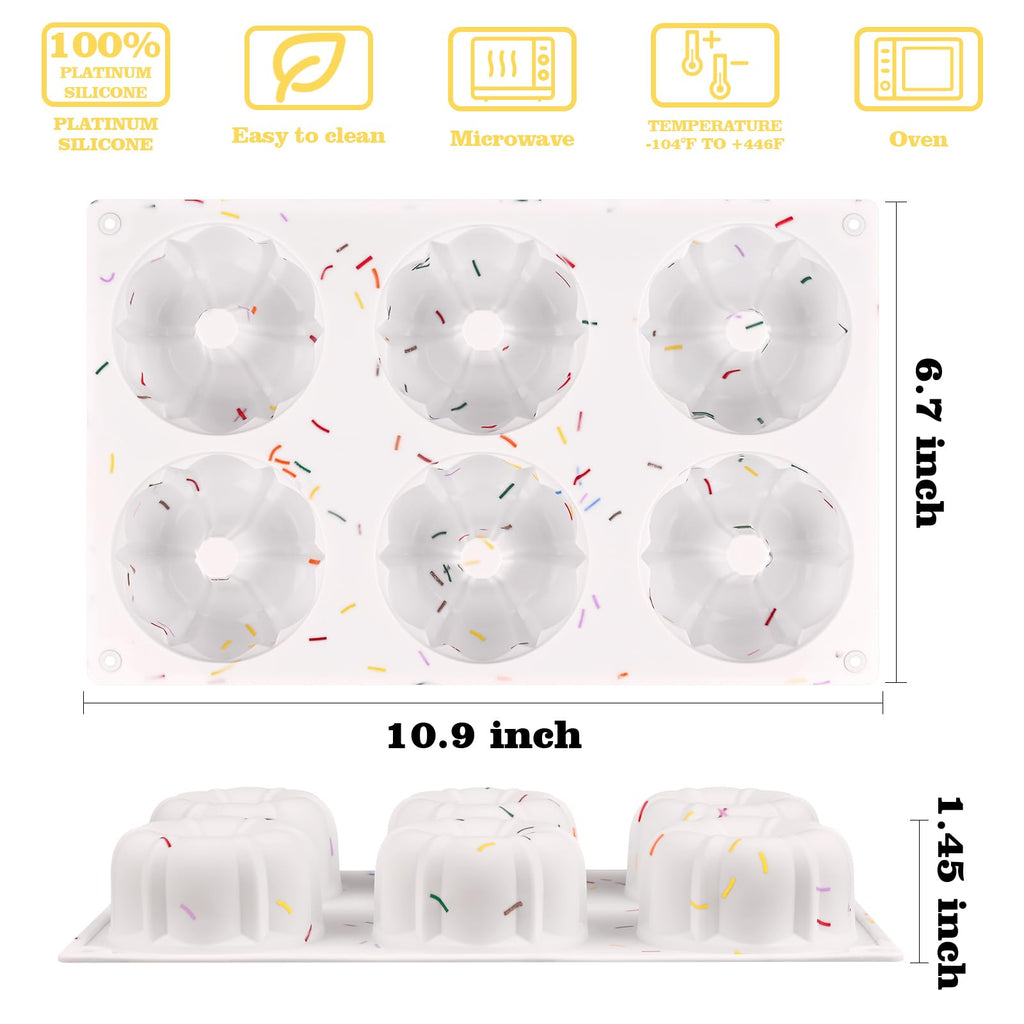 HUAKENER 3 Pcs Mini Fluted Cake Pan, 6-Cavity Fluted Tube Cake Pan, Non-stick Silicone Baking Mold for Cupcakes, Donuts, Muffins, Cornbread, Brownies, Jellies
