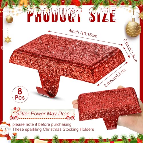 8 Pack Christmas Glitter Stocking Holders - Metal Weighted Mantel Decor