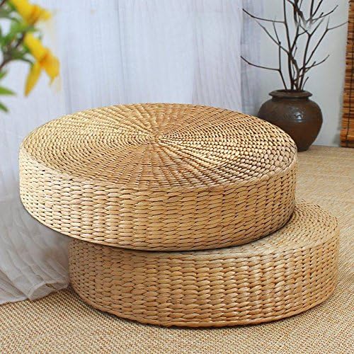 MAHAO 2 Pack Japanese Style Handcrafted Eco-Friendly Padded Knitted Straw Flat Seat Cushion,Hand Woven Tatami Floor Cushion Corn Maize Husk (2 Pack 19.7x4.3)