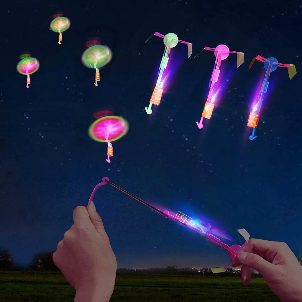 **LPVOQPTH LED Flying Toy Set - 25 Slingshot Glow Helicopters for Outdoor Fun | Glow in the Dark Party Favors for Kids (Ages 4-12)**