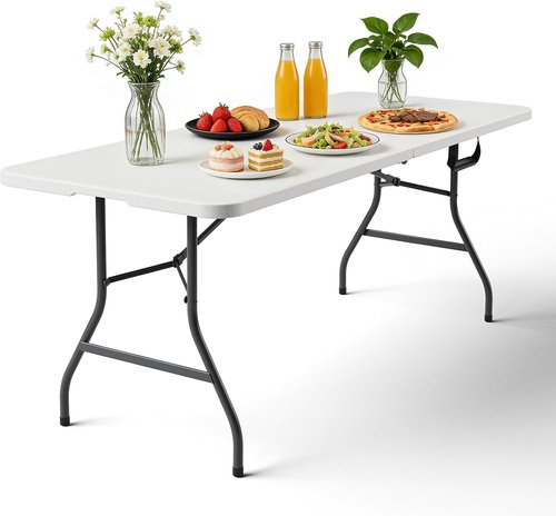 Heavy Duty 6ft Folding Table by [Brand Name] - Portable, 300 lbs Capacity, Reinforced Steel Legs, Ideal for Events & Camping - White