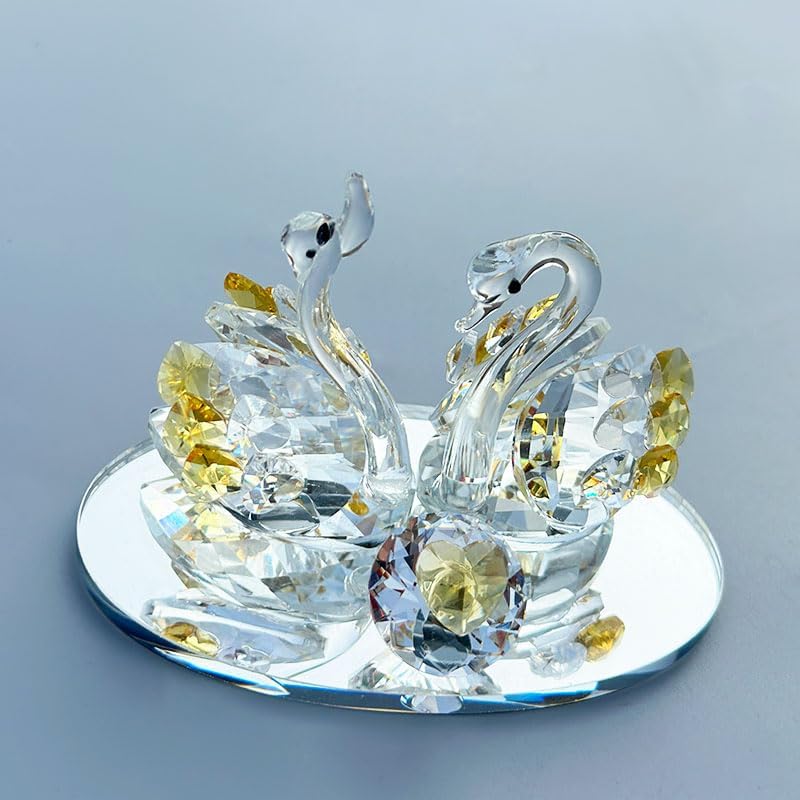 Skiennix Handcrafted Crystal Swan Figurine - Elegant Decorative Glass Collectible | Golden Accent for Home or Gift