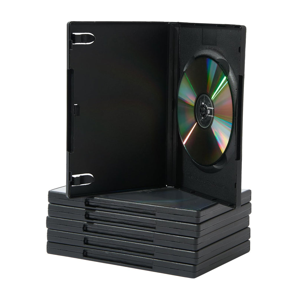 Maxtek 5 Pack Standard 14mm Black Signle Disc CD, DVD, Blu-Ray Disc Cases with Outter Clear Sleeve