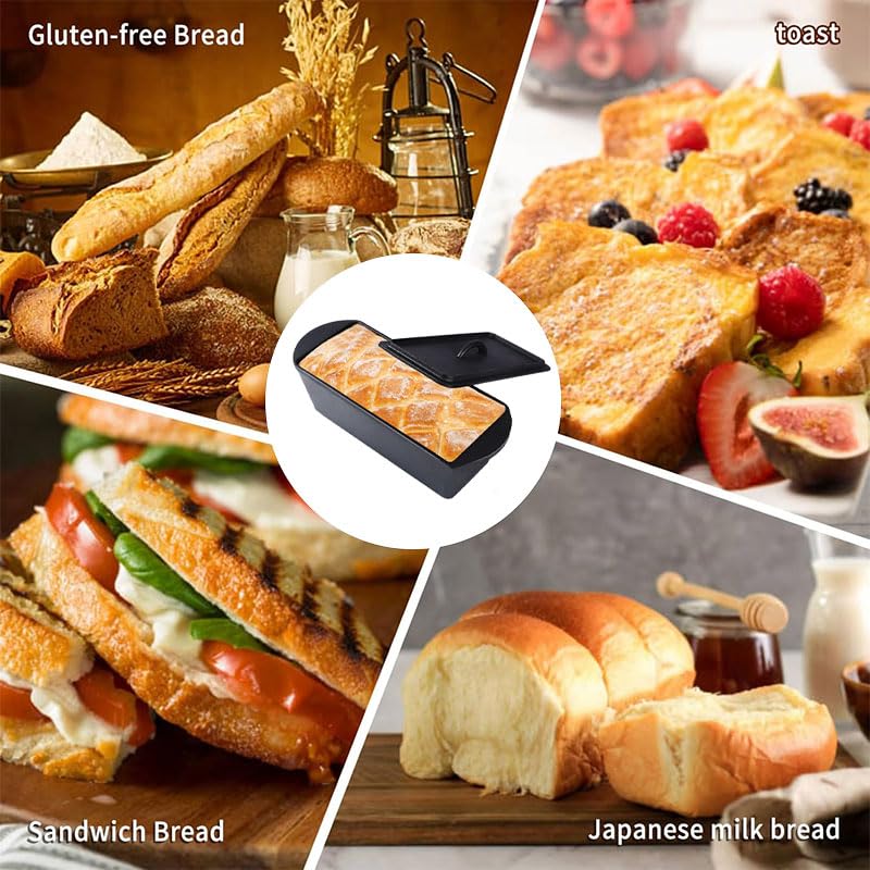 PADELE Cast Iron Bread Pan with Lid - 2LB Capacity (13x5 Inch) Large Pullman Loaf Pan for Homemade Bread - Non-Stick，Dual Handle, Pre-Seasoned, Rust-Resistant (Black-Cast Iron)