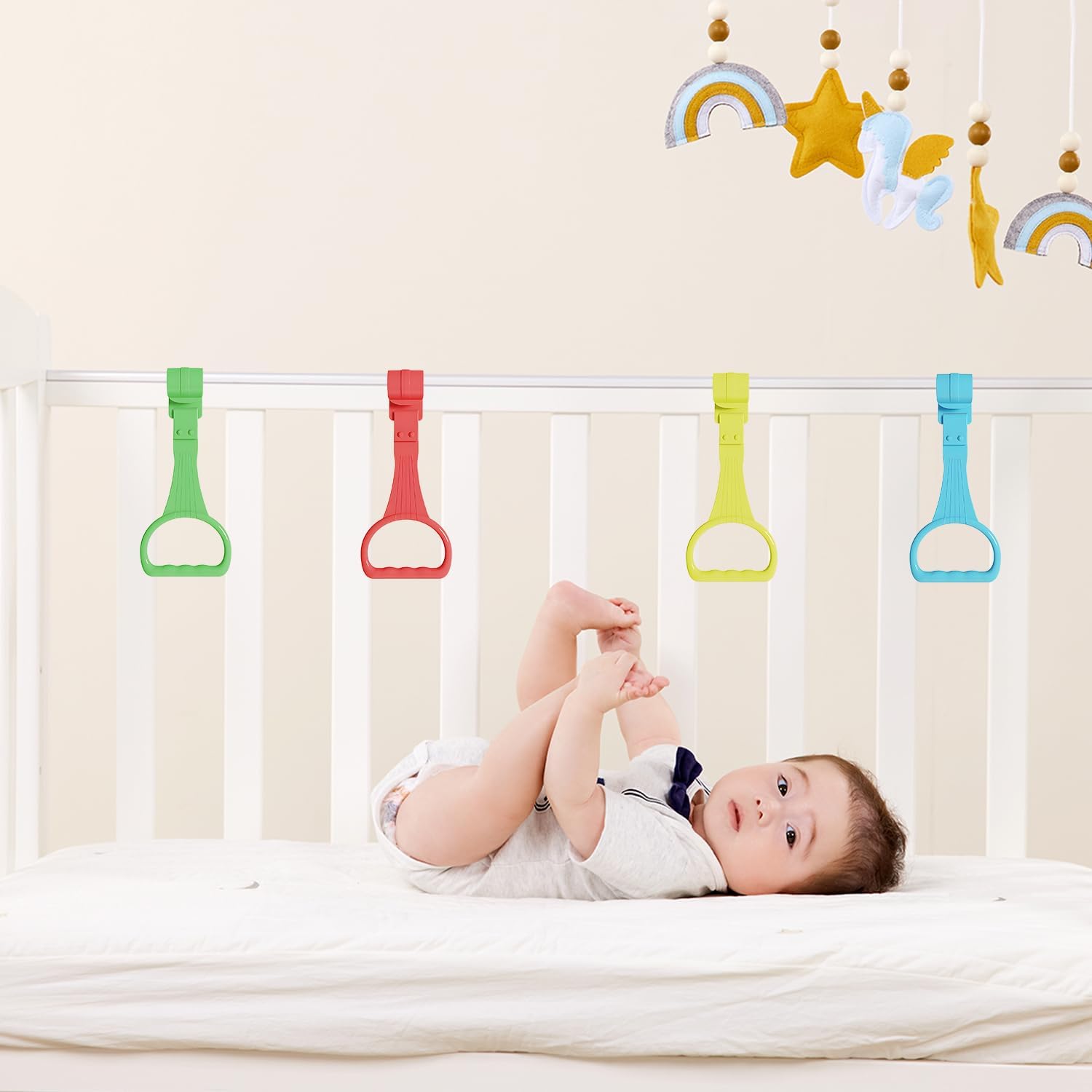Skiennix 8Pcs Pull Up Rings | Baby Walking Assistant - Bed & Crib Stand Up Rings (4 Colors)