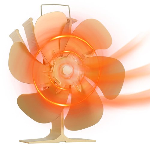 TCFUNDY Heat Powered Wood Stove Fan, 6-Blades Fireplace Fan Non Electric for Warm Air Circulation, Stove Fan with Magnetic Thermometer for Wood Burning Stove, Pellet, Log, Silent Operation, Golden