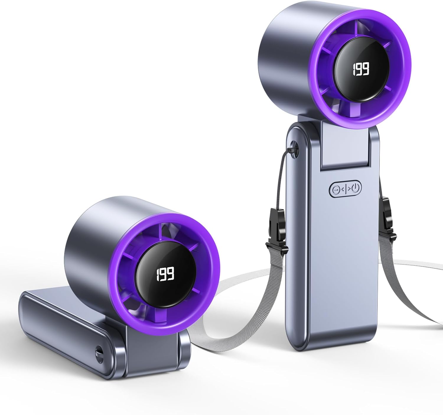 Skiennix Portable Handheld Turbo Fan - 199 Speed Settings | 24 Hours Cooling Time | Rechargeable Mini Fan in Grey Purple