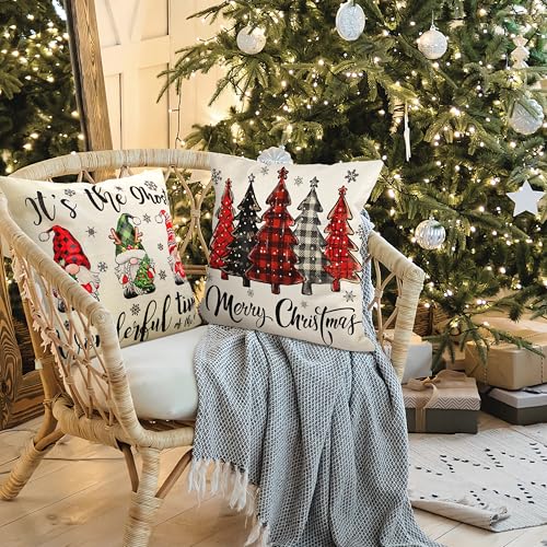 THAWAY Christmas Pillow Covers 18x18 Set of 4, Red & Black Buffalo Plaid