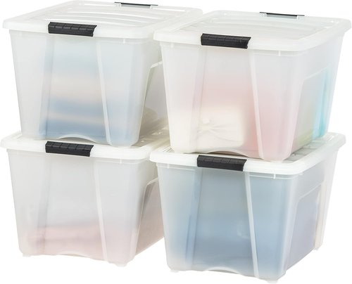 IRIS USA 54 QT Plastic Storage Box - BPA-Free, Durable Nestable Containers with Lids - 4 Pack, Pearl