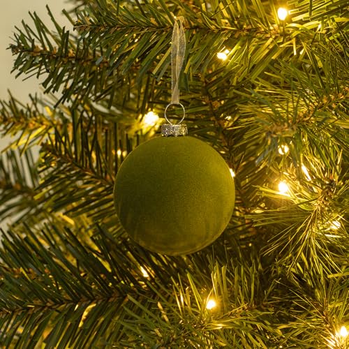 Moss Green Velvet Christmas Balls Set of 6 - 2.36-Inch Holiday Tree Ornaments
