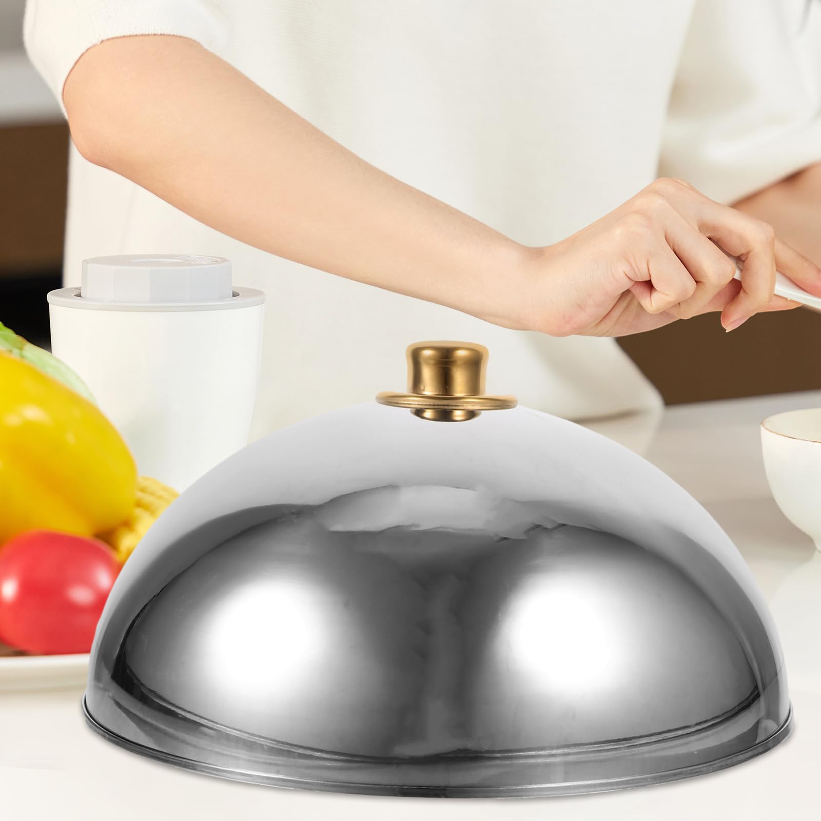 Yardwe Stainless Steel Food Cover Dome 12.59In Round Plate Cover for Home Restaurant Outdoor Use Heat Retention and Food Freshness