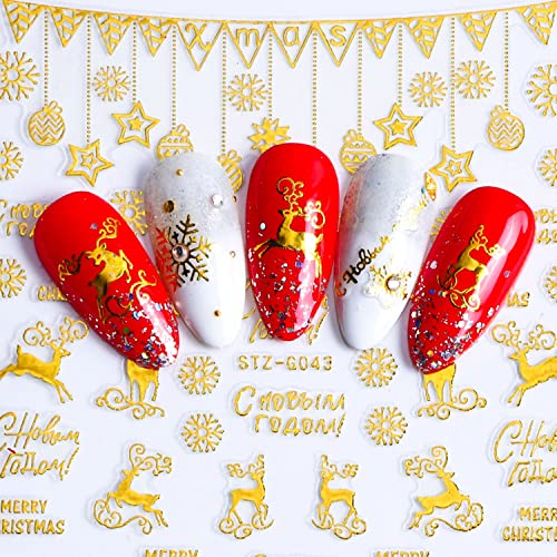 Vezocim Gold Christmas Nail Art Stickers 9 Sheets Holographic 3D Winter