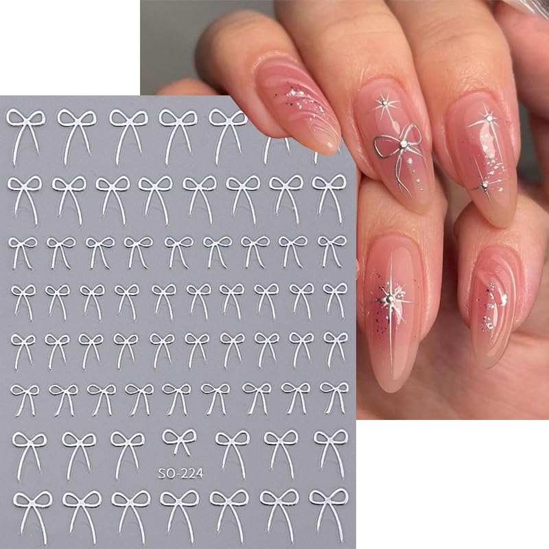 Valentine's Laser Bow Nail Art Stickers - 8 Sheets 3D Self-Adhesive Decals