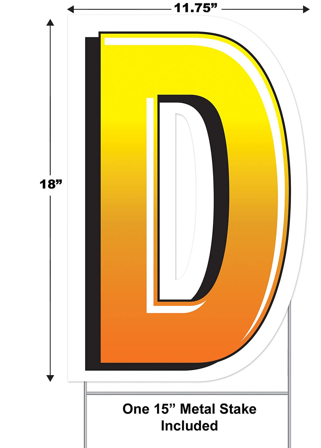 Beistle Plastic Letter D Yard Sign with Metal Stakes-Happy Birthday Party Outdoor Lawn Decoration, 18" x 11.75", Yellow/Orange/White/Black