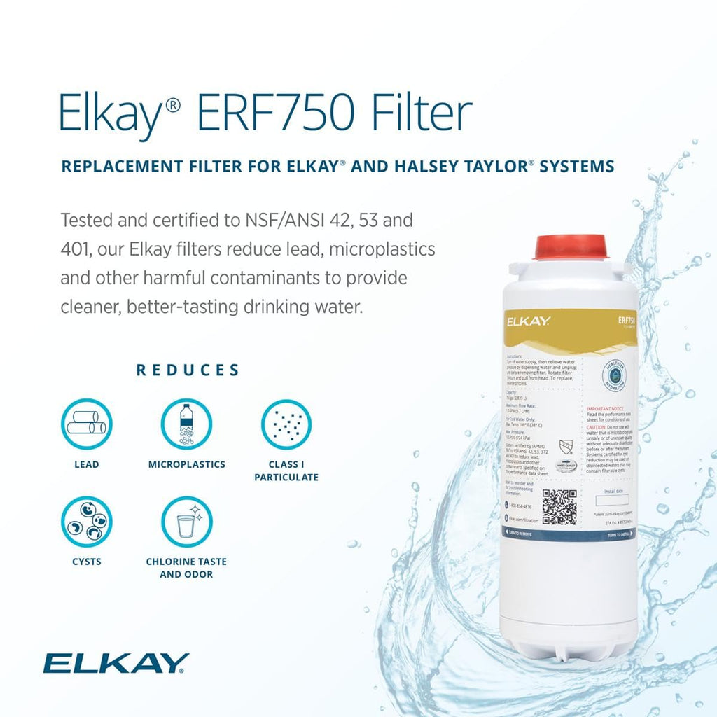 Elkay Genuine ERF750 WaterSentry Lead + Microplastics NSF/ANSI Certified Residential Filter (ezH2O Liv & Filtered Faucet)