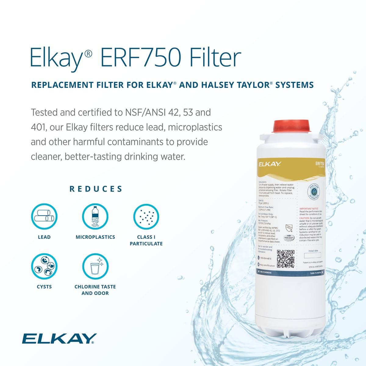 Elkay Genuine ERF750 WaterSentry Lead + Microplastics NSF/ANSI Certified Residential Filter (ezH2O Liv & Filtered Faucet)