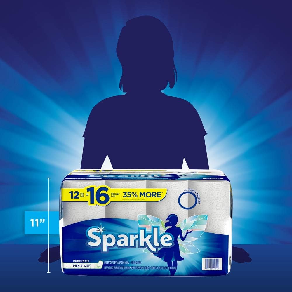 Sparkle Paper Towels - 12 Regular Rolls (16 Pick-a-Size) | Modern White for Easy Cleanup