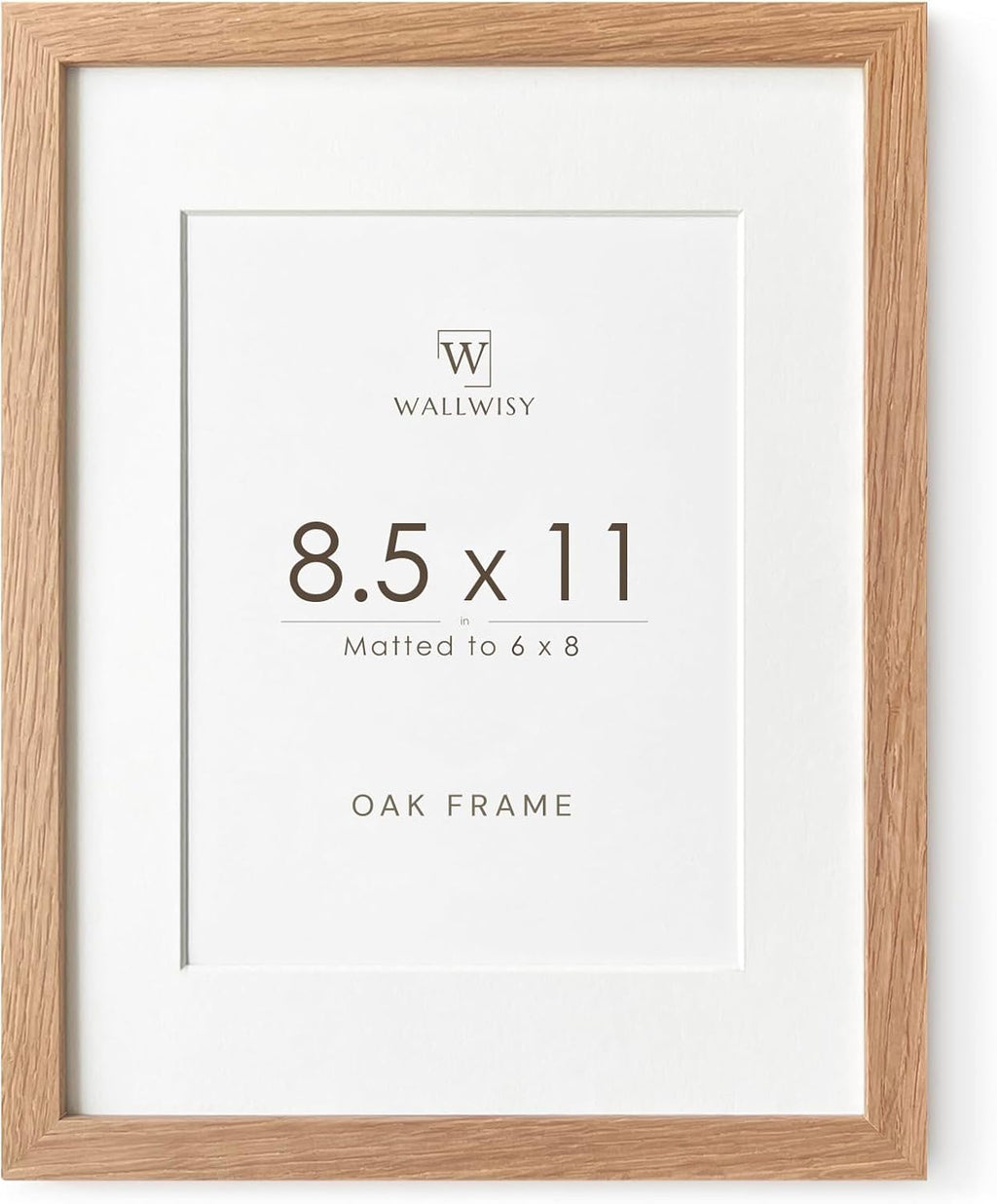 Solid Oak Picture Frame by [Brand Name] - 8.5x11 with Mat for 6x8 Opening | Natural Wood for Wall/Table Display