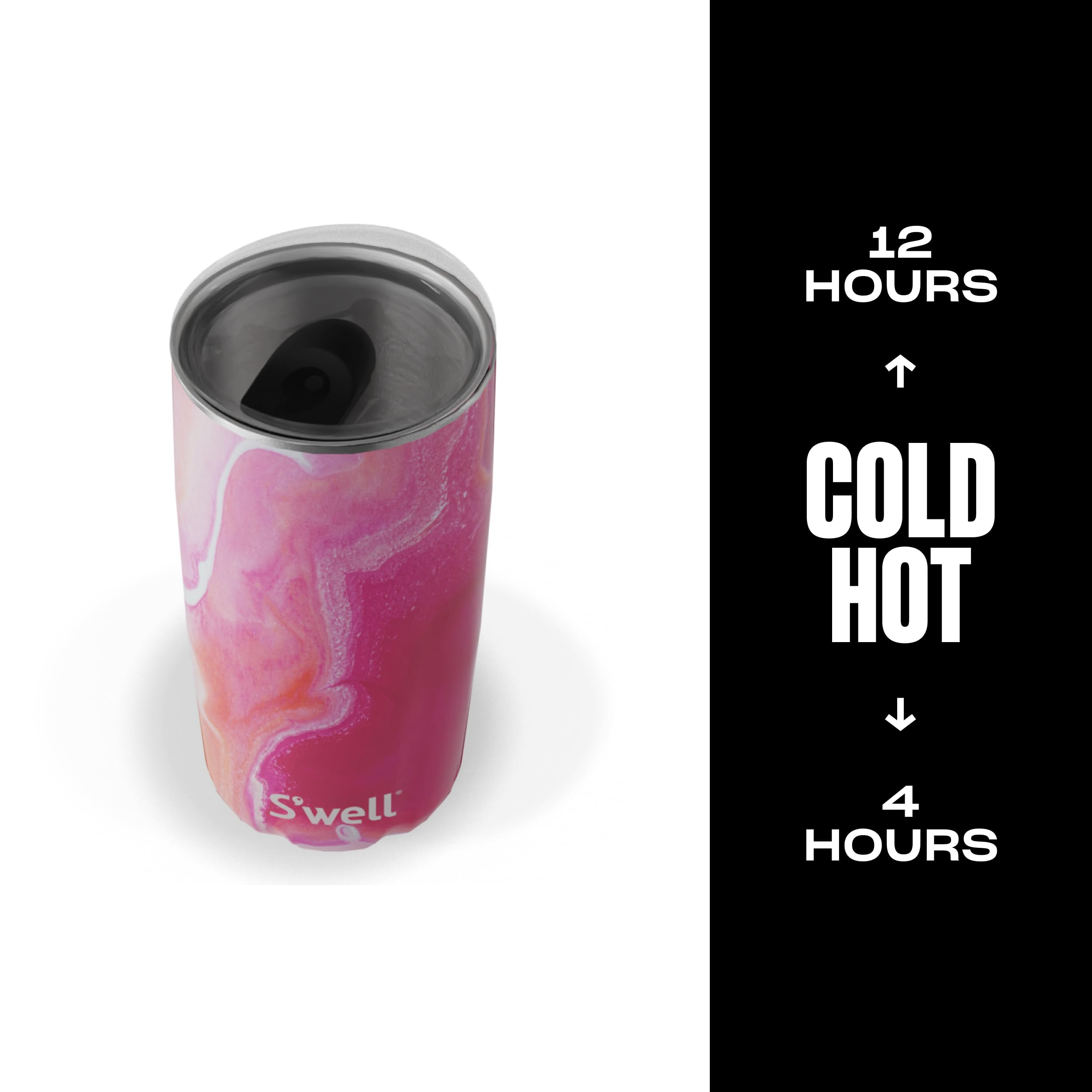 S'well Stainless Steel Tumbler with Slide-Open Lid, 18oz, Rose Agate, Triple Layered Vacuum Insulated Containers Keeps Drinks Cold for 12 Hours and Hot for 4, BPA Free