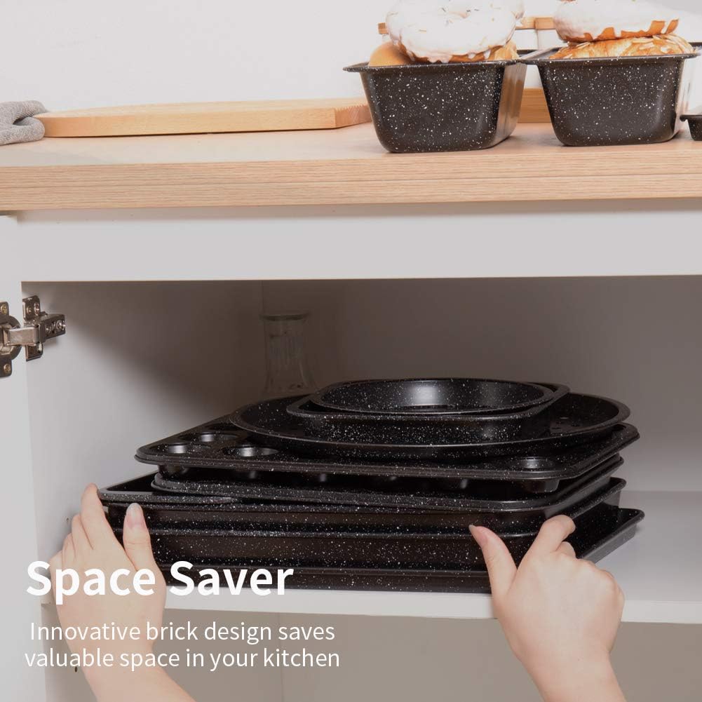Skiennix 10-Piece Nonstick Baking Set - Versatile Bakeware with Baking Pan, Cookie Sheet, and Pizza Pan | Ceramic Coated Black