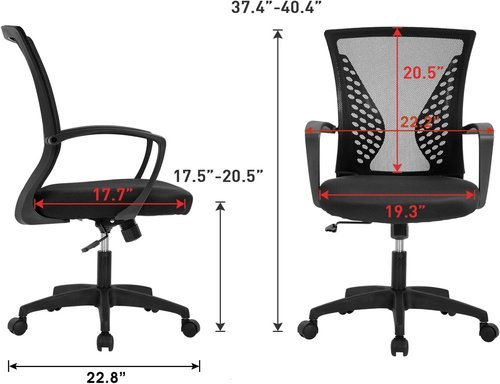 FDW Ergonomic Office Chair - Adjustable Mid Back Swivel Desk Chair with Lumbar Support | Black Mesh