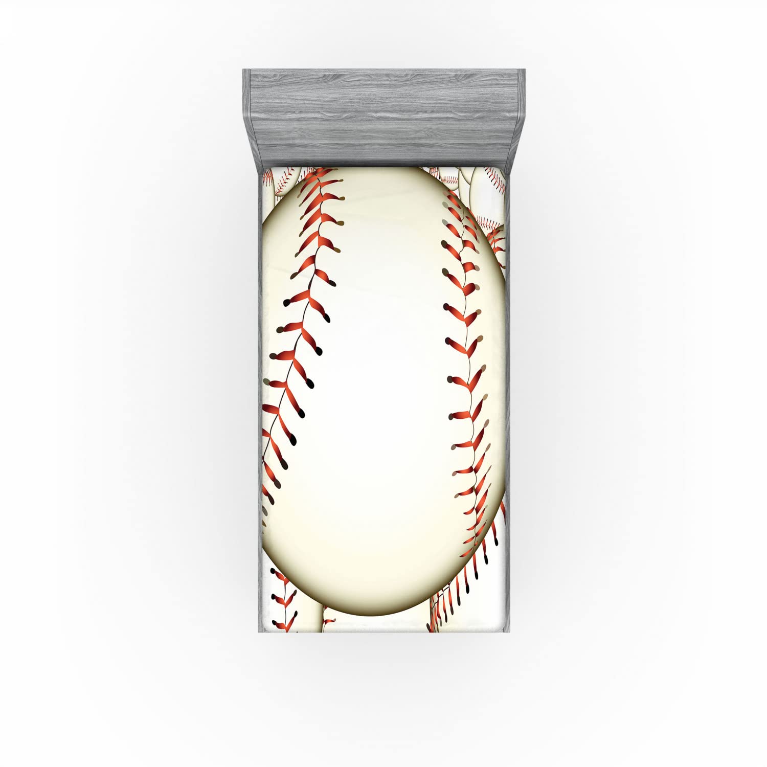 Ambesonne Baseball Fitted Sheet, Pattern of Baseball Balls Background Home Run Rules of The Game Success Score Print, Bed Cover with All-Round Elastic Deep Pocket for Comfort, Twin Size, Cream Red