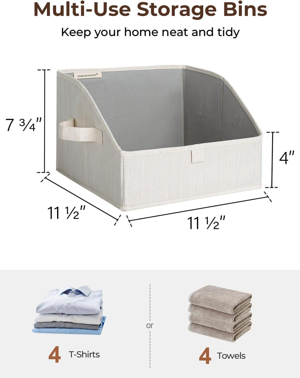 StorageWorks Closet Baskets - Trapezoid Storage Bins for Organizing Clothes | Small 3-Pack in Beige, White & Ivory