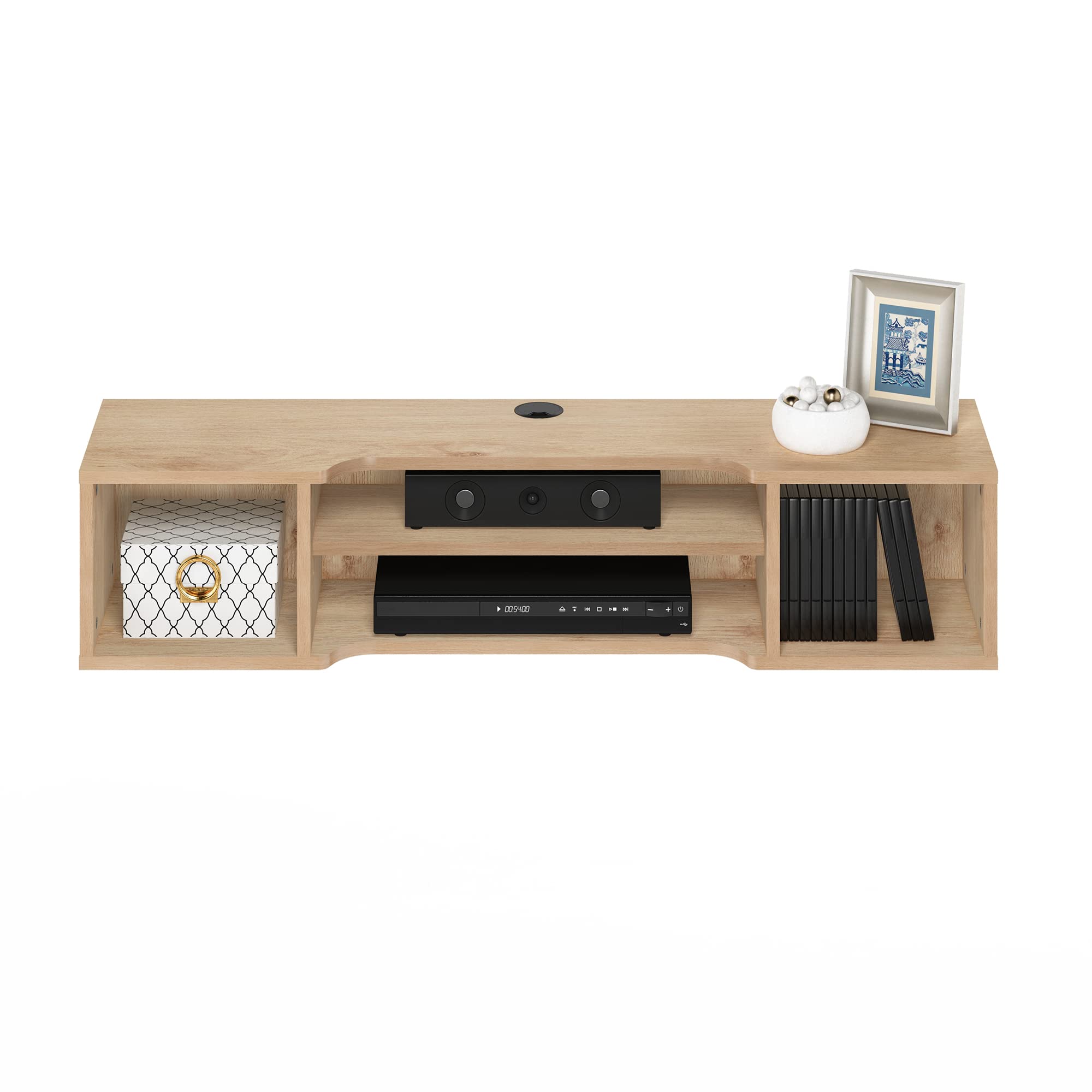 Furinno Indo Floating Storage Hutch Media Console, Marcy Oak