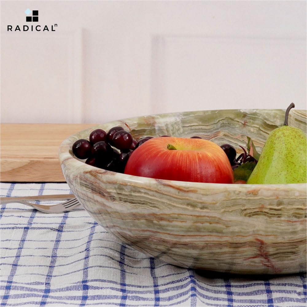 Radicaln Marble Fruit Bowl Green Onyx 12" Inch Modern Kitchen Table Handmade Fruits Holder - Simple Modern Kitchen Décor Bowl Serving Bowl, Potato Storage - Fruit Bowl For Dining Table