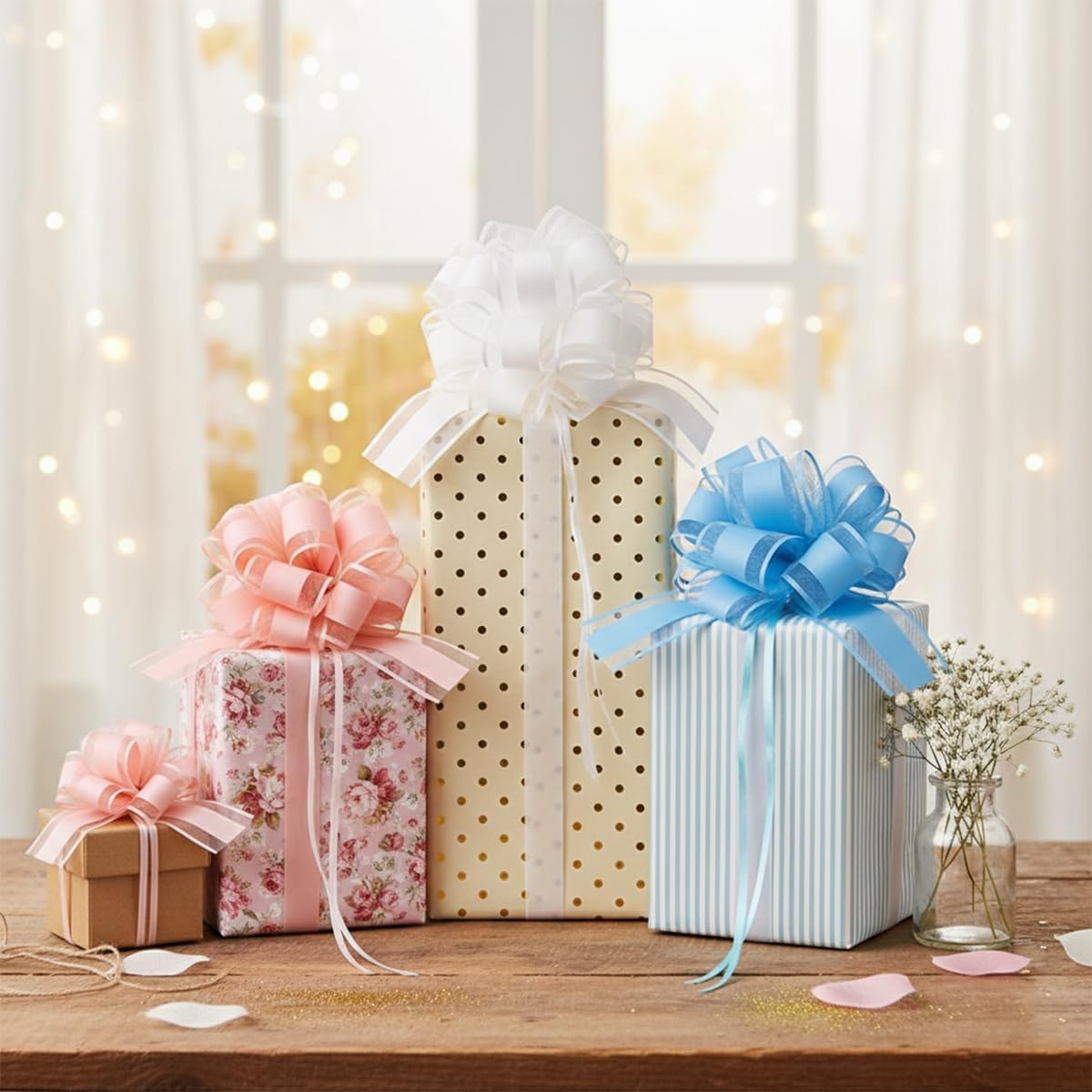 Skiennix 8 PC Large Pull Bows - 6-Inch Pink Gift Wrapping Ribbons for Parties & Weddings