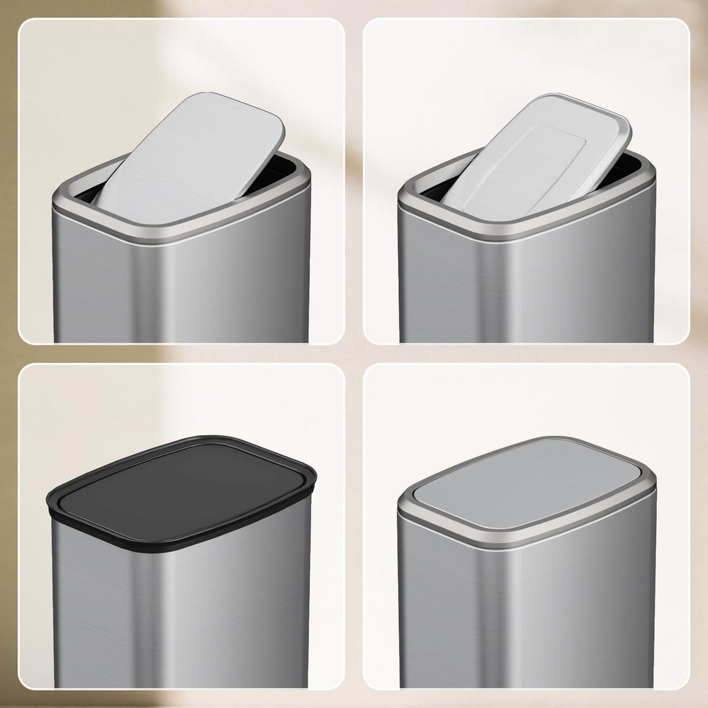 KHMMGK 8L/2.1 Gal Small Bathroom Trash Can with Lid, Swing-Top Rectangular Waste Bin, Stainless Steel Garbage Can for Home, Office, Toilet, Bedroom, Living Room (Silver)