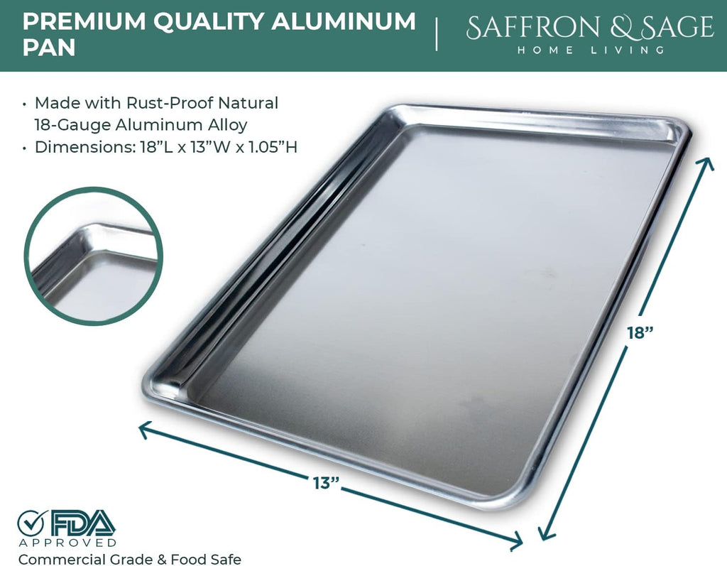 Saffron & Sage Home Living Cookie Sheet Pan Set - 2 Pack Heavy-Duty Aluminum Baking Sheets | 18x13, Rust & Warp Resistant