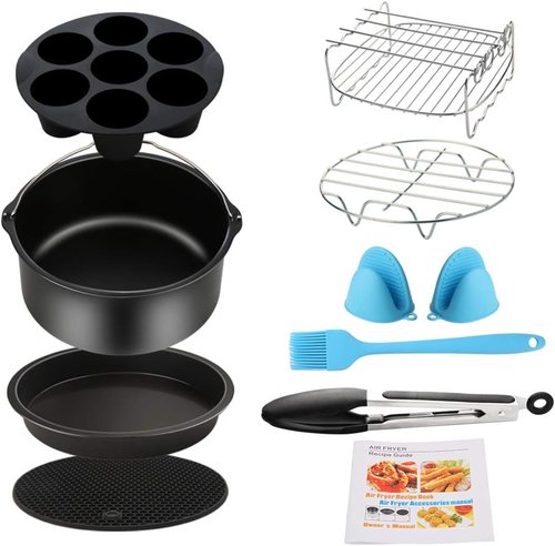 Gowise Air Fryer Accessories Set - 9PCS for 3.7QT to 5.8QT Fryers | Includes Cake Barrel, Pizza Pan & More