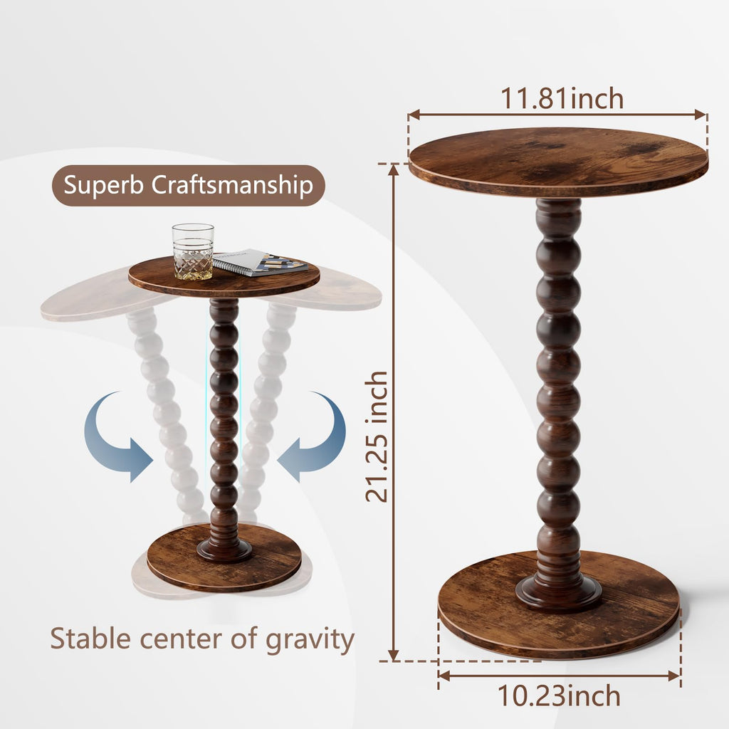 Yaoyiizy Drink Table, Drink Tables for Small Spaces, Modern Accent Nightstand with Solid Wood Leg for Living Room, Bedroom, Bathroom, Brown