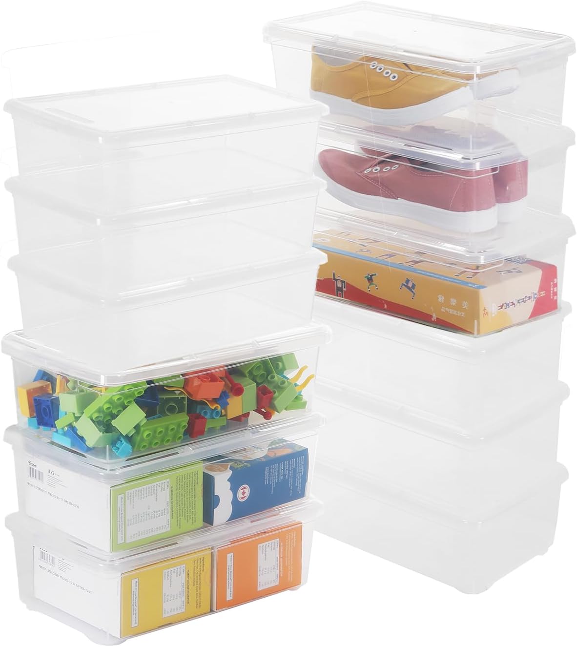 Skiennix 6Qt Shoe Storage Box - 12 Pack Stackable Plastic Organizer Bins with Lid for Shoes & Crafts