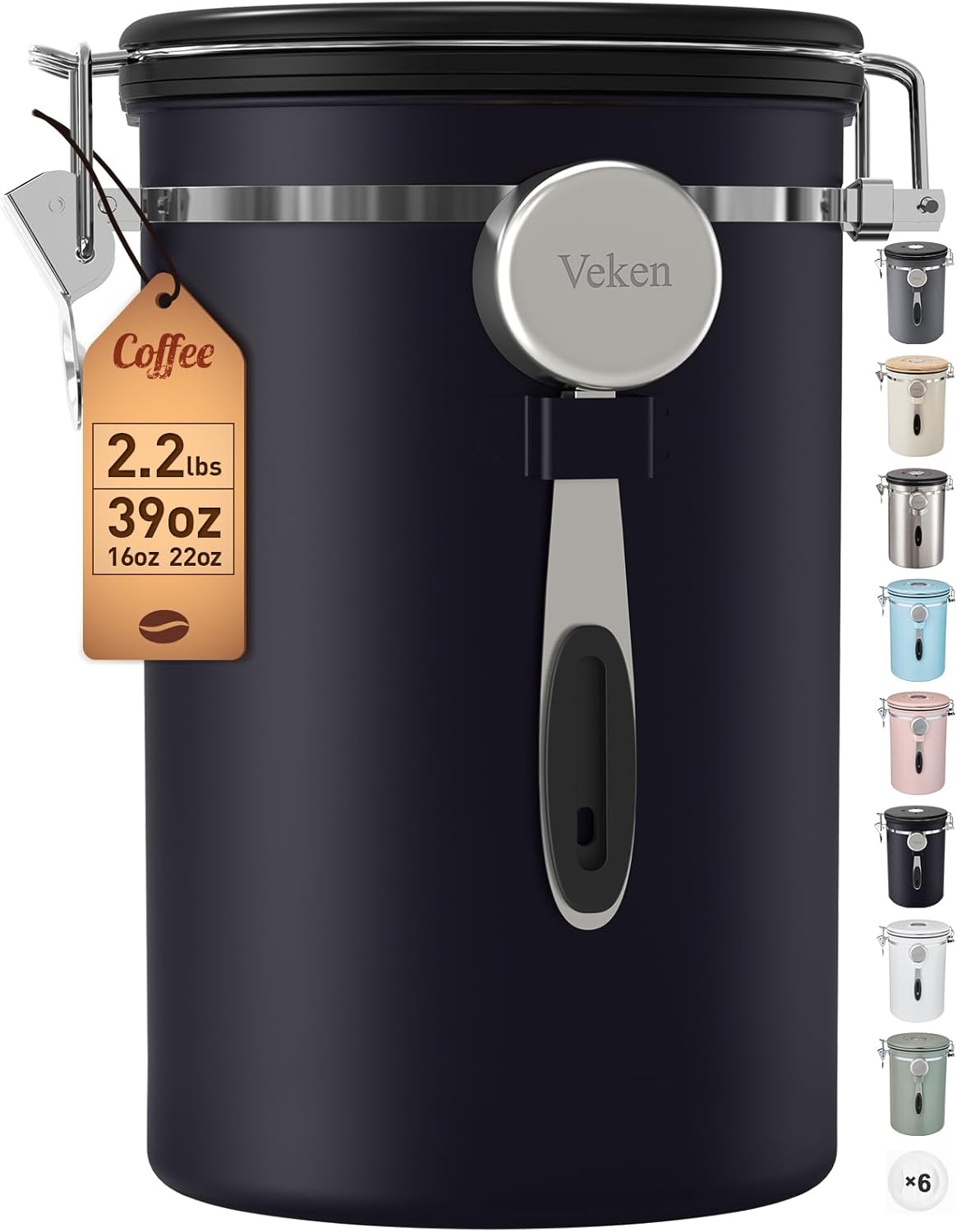 Veken Coffee Canister - Airtight Stainless Steel Food Storage Container | 39oz for Coffee, Sugar & Tea