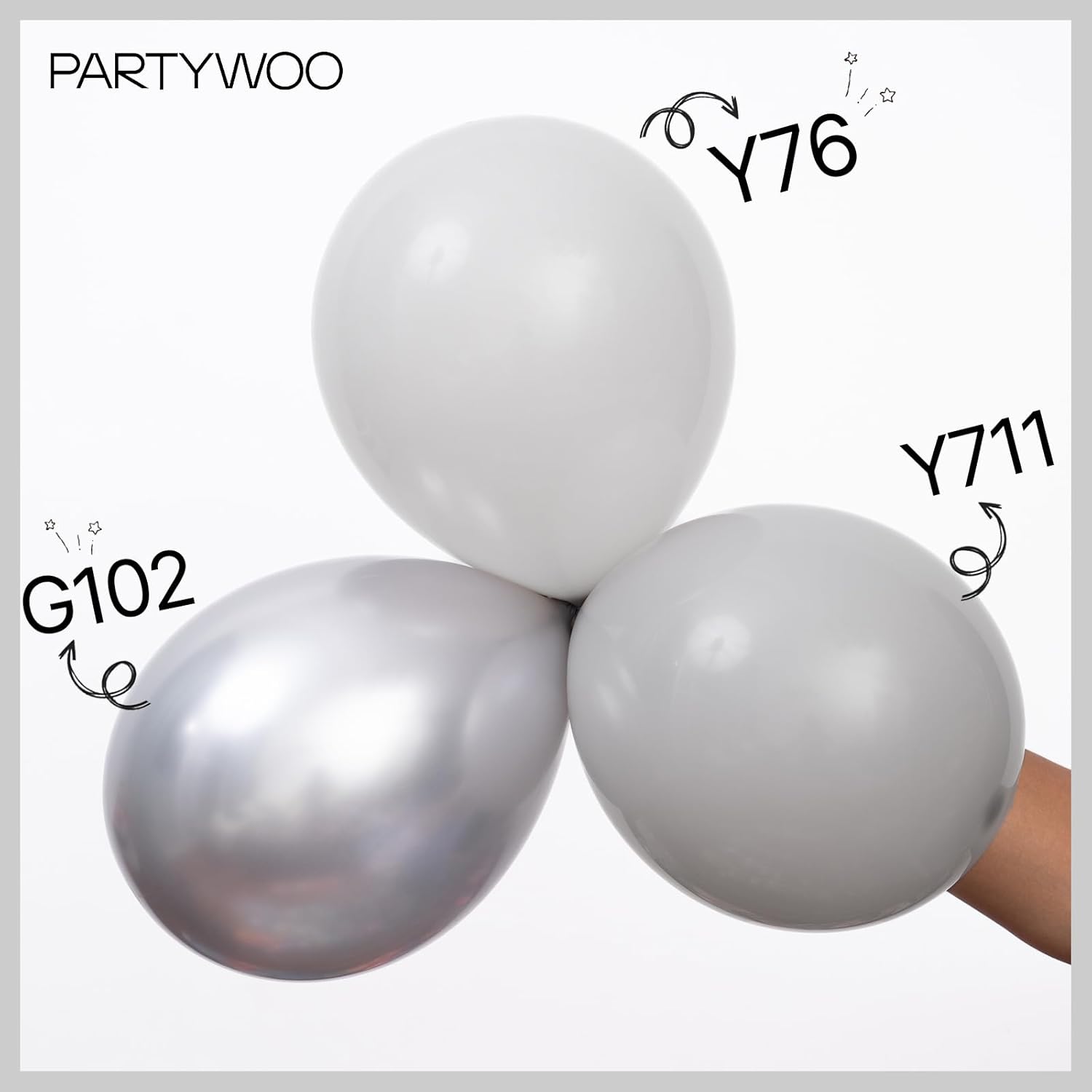 PartyWoo Silver Balloon Arch Kit - 100 Pcs in 5 Sizes for Birthday, Graduation & Engagement Decor | Silver-G102