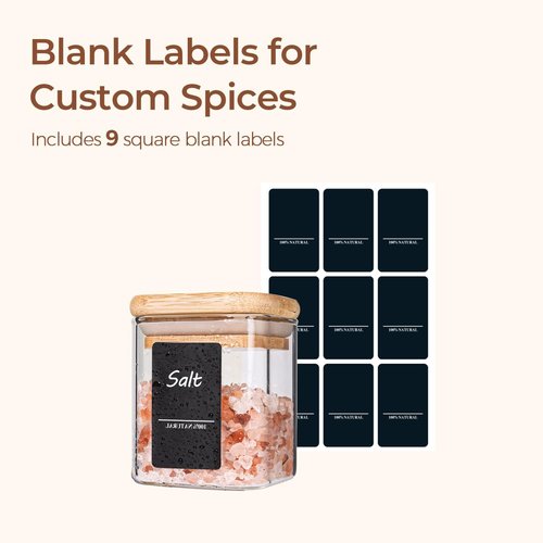 ComSaf Spice Jars - 4 oz Glass Seasoning Containers with Labels | 6-Pack Square Jars for Spices