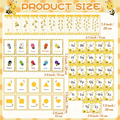 Bee Theme Educational Cards Set - 58PCS Spanish Learning for Kids